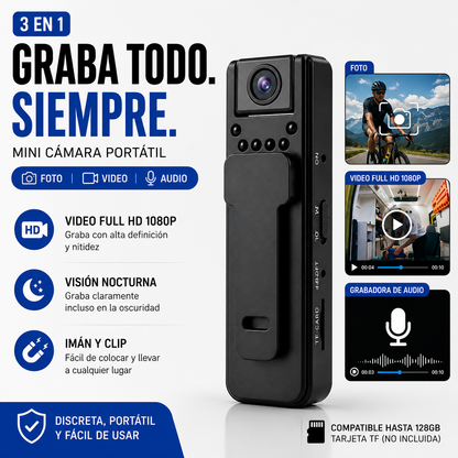 Mini Cámara Portátil 1080P - 3 en 1